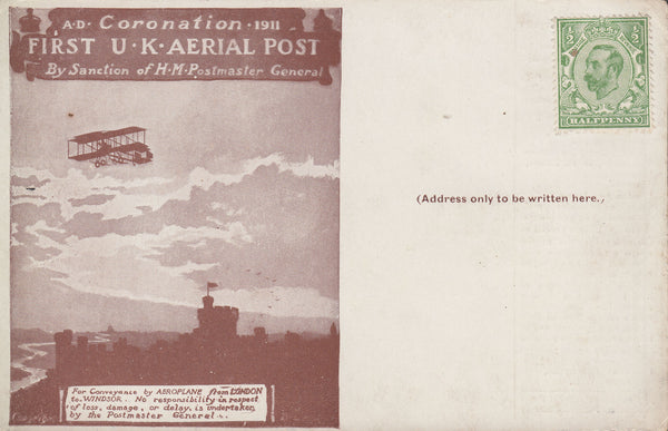 102798 - FIRST OFFICIAL U.K. AERIAL POST/UNUSED LONDON POST CARD IN BROWN.