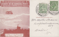 102817 - 1911 FIRST OFFICIAL U.K. AERIAL POST/POST CARD ADDRESSED TO BERLIN.