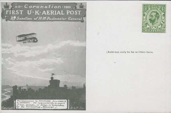 102833 - FIRST OFFICIAL U.K. AERIAL POST/UNUSED LONDON POST CARD IN OLIVE-GREEN.