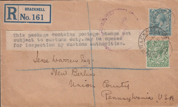 102931 - 1931 REGISTERED MAIL BRACKNELL TO USA.