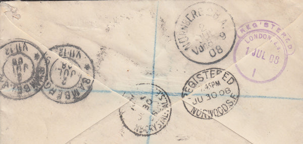 103111 - 1908 REGISTERED MAIL NORWOOD TO GERMANY.