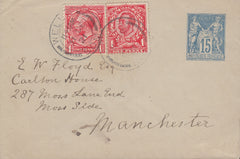 103134 - 1921 ENVELOPE WELLS/SOM. TO MANCHESTER WITH COMBINATION OF FRENCH AND GB ISSUES.