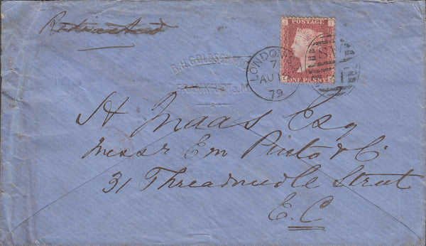 103173 - 1879 MAIL FRANKFURT TO LONDON RE-DIRECTED WITH 1D (SG43) ON REVERSE.