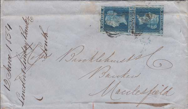 103200 - 1854 BANKER'S MAIL LOUTH TO MACCLESFIELD/2D BLUES (SG14).