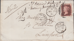 103215 - 1871 UNDERPAID MAIL LONDON TO LIVERPOOL/PL.135 (SG43) (OC).