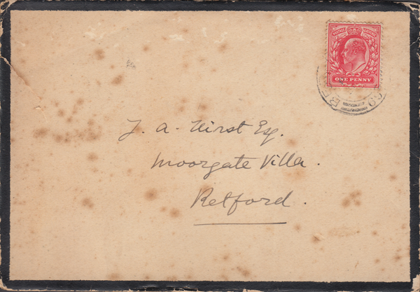 103395 - 1902 MAIL BERRIEDALE (CAITHNESS) TO RETFORD WITH ORIGINAL MEMORIAL CARD.