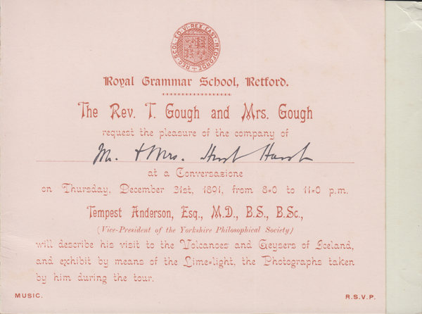 103397 - 1891 MAIL USED IN RETFORD WITH INVITATION TO ATTEND A CONVERSAZIONE.