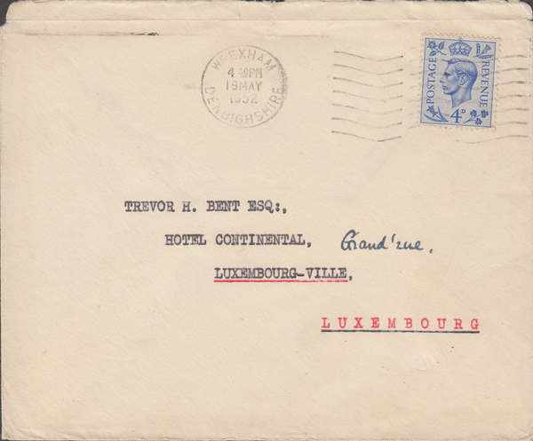 103407 - 1952 MAIL WREXHAM TO LUXEMBOURG.