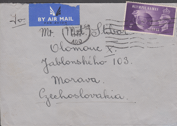 103410 - 1948 MAIL TO CZECHOSLOVAKIA/OLYMPIC GAMES.