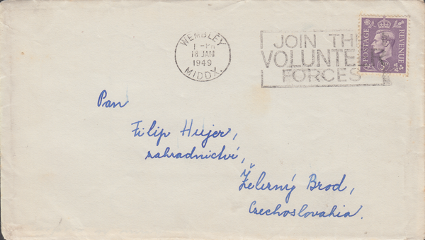 103417 - 1949 MAIL WEMBLEY TO CZECHOSLOVAKIA.