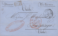 103652 - 1857 PAID STAMPLESS MAIL PARIS TO CHILE VIA LONDON.