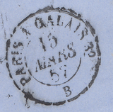 103652 - 1857 PAID STAMPLESS MAIL PARIS TO CHILE VIA LONDON.
