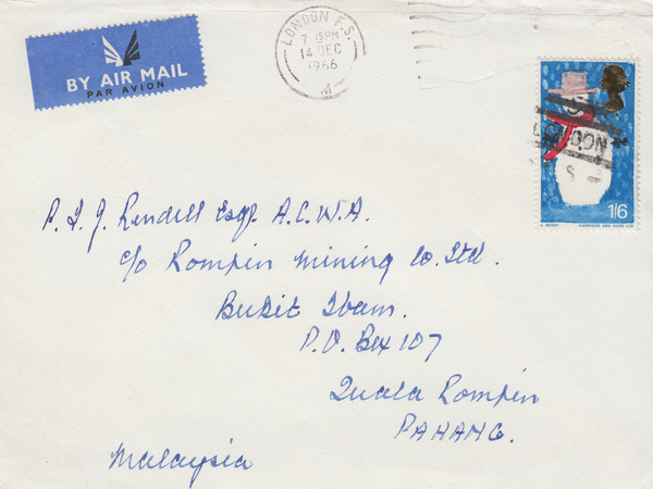 103729 - 1966 MAIL LONDON TO PAHANG, MALAYSIA.