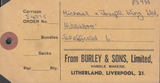 103734 - CIRCA 1960 PARCEL TAG LIVERPOOL TO SHEFFIELD/2/6 CASTLES.