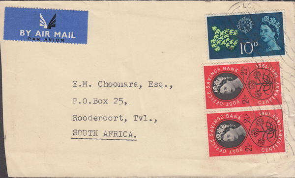103735 - 1961 MAIL LONDON TO SOUTH AFRICA.