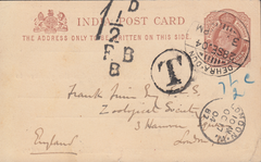 103777 - UK "1½D" FOREIGN BRANCH CHARGE MARK ON 1904 MAIL INDIA TO LONDON.