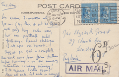 103790 - UK "6D" INLAND SECTION CHARGE MARK ON 1950 UNDERPAID MAIL NEW YORK TO LONDON.