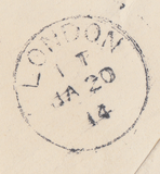 103820 - 1914 ENVELOPE UNDERPAID/LIABLE TO LETTER RATE.