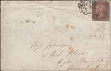 103880 - 1841 ENVELOPE 1D (SG8) CANCELLED BLACK M.C. AND RED MANUSCRIPT CANCELLATION.