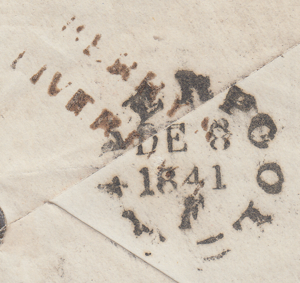 103880 - 1841 ENVELOPE 1D (SG8) CANCELLED BLACK M.C. AND RED MANUSCRIPT CANCELLATION.