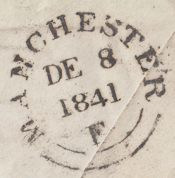 103880 - 1841 ENVELOPE 1D (SG8) CANCELLED BLACK M.C. AND RED MANUSCRIPT CANCELLATION.
