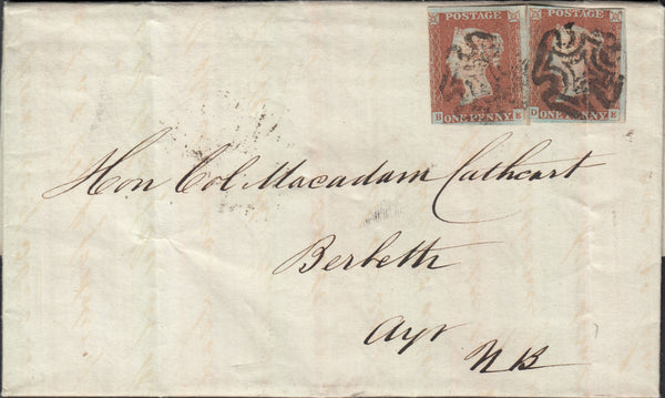 103906 1841 MAIL LIVERPOOL TO AYR 1D REDS (SG8) x 2 LIVERPOOL MALTESE CROSSES.