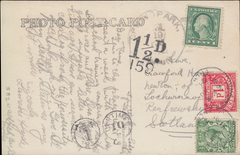 103932 - 1921 UNDERPAID MAIL USA TO LOCHWINNOCH, SCOTLAND/KGV ½D POSTAGE STAMP (SG315) USED AS A POSTAGE DUE.