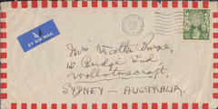 103957 1951 AIR MAIL LONDON TO AUSTRALIA WITH 2/6 YELLOW-GREEN (SG476b).
