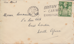 103958 - 1946 MAIL LONDON TO EAST LONDON, SOUTH AFRICA/2/6 YELLOW-GREEN (SG476b).