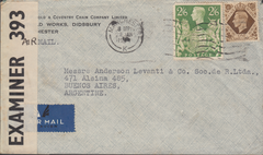 103968 - 1944 MAIL MANCHESTER TO ARGENTINE/2/6 YELLOW-GREEN (SG476b).