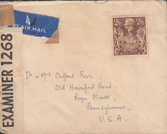 103988 - 1940 MAIL ASHFORD, KENT TO USA/2/6 BROWN (SG476).