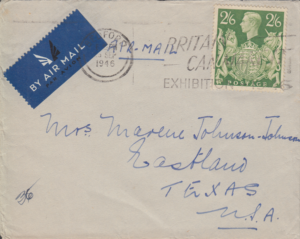103990 - 1946 MAIL BEDFORD TO USA/2/6 YELLOW-GREEN (SG476b).