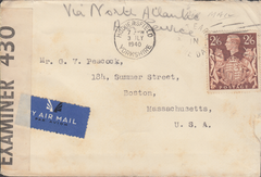 104004 - 1940 MAIL HUDDERSFIELD TO USA/2/6 BROWN (SG476).