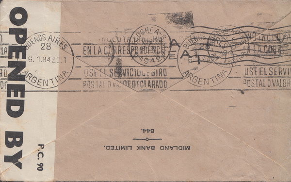104021 - 1941 MAIL LONDON TO BUENOS AIRES/2/6 BROWN (SG476).