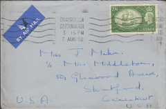 104044 - 1952 MAIL ENNISKILLEN TO USA/2/6 YELLOW-GREEN (SG509).