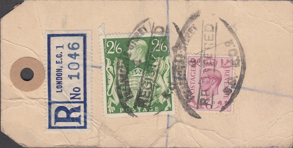 104070 - KGVI BANKERS PARCEL TAG/2/6 YELLOW-GREEN (SG476b).
