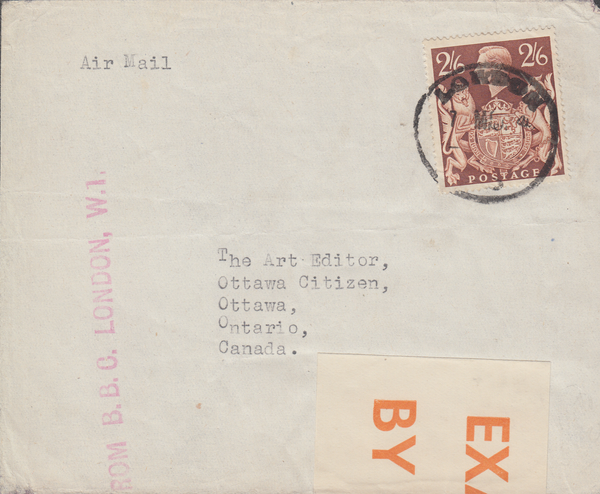 104087 - KGVI MAIL LONDON TO CANADA/2/6 BROWN (SG476).