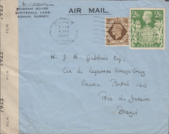 104093 - 1944 MAIL STAINES TO BRAZIL/2/6 YELLOW-GREEN (SG476b).