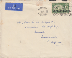 104108 1953 AIR MAIL IPSWICH TO TRANSVAAL, SOUTH AFRICA WITH KGVI 2/6 YELLOW-GREEN (SG509).