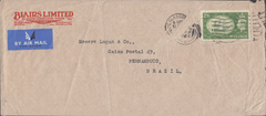 104117 1952 AIR MAIL GLASGOW TO PERNAMBUCO, BRAZIL WITH 2/6 YELLOW-GREEN (SG509).