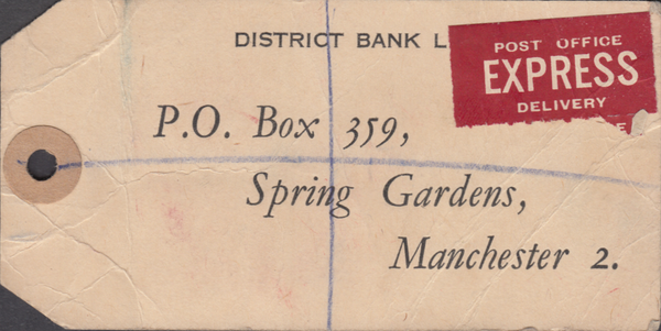 104145 - 1949 KGVI BANKERS PARCEL TAG.