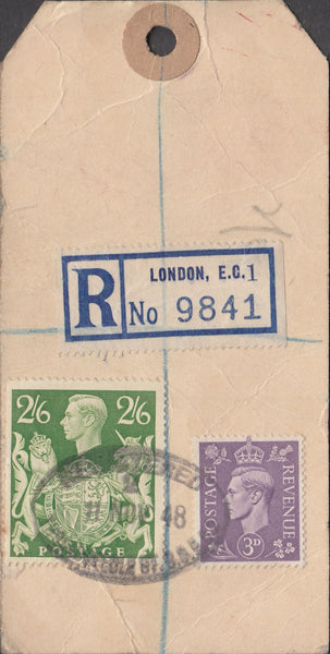 104151 - 1948 KGVI BANKERS PARCEL TAG/2/6 YELLOW-GREEN (SG476b).