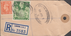 104154 - 1949 KGVI BANKERS PARCEL TAG/2/6 YELLOW-GREEN (SG476b).