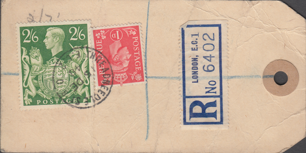 104161 - 1948 KGVI BANKERS PARCEL TAG/2/6 YELLOW-GREEN (SG476b).