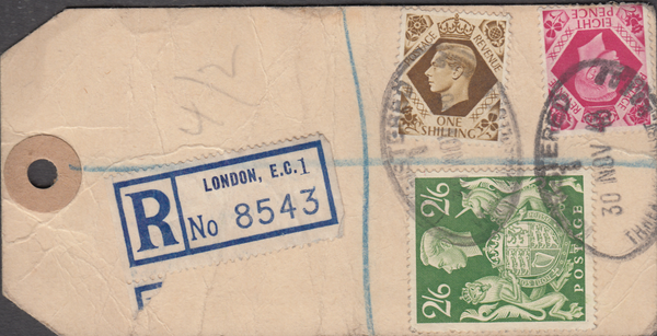 104162 - 1948 KGVI BANKERS PARCEL TAG/2/6 YELLOW-GREEN (SG476b).