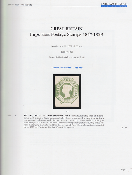 104324 - WILLIAM H. GROSS COLLECTION 'GREAT BRITAIN - IMPORTANT POSTAGE STAMPS 1847-1929' VOL. 2 SHREVES AUCTION JUNE 2007.