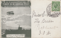 104437 - 1911 FIRST OFFICIAL U.K. AERIAL POST/LONDON POST CARD IN OLIVE-GREEN TO THE ISLE OF WIGHT.