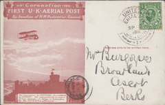 104482 - 1911 FIRST OFFICIAL U.K. AERIAL POST/USED LONDON POST CARD IN RED-BROWN.