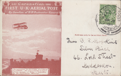 104487 - 1911 FIRST OFFICIAL U.K. AERIAL POST/USED LONDON POST CARD IN RED-BROWN.