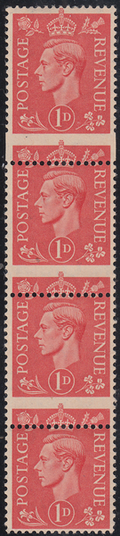 104559 - 1941 1D PALE SCARLET (SG486) VERY FINE MISPERFORATION.